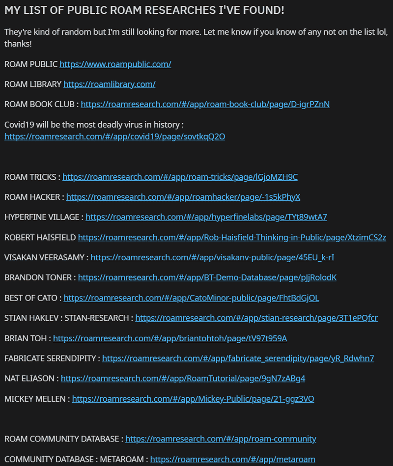 Public roam research databses